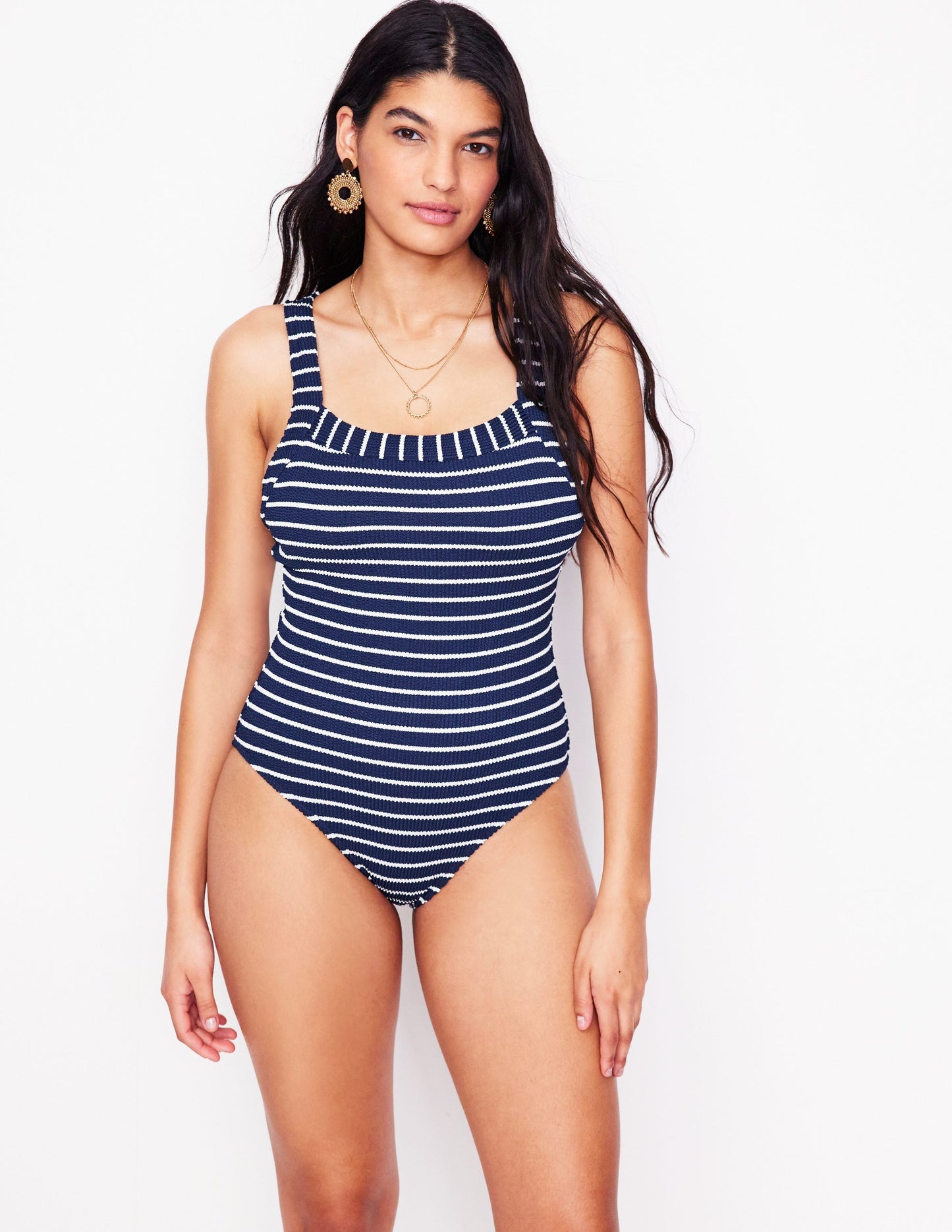 Boden Scoop Cross Back Swimsuit - Navy/ Ivory