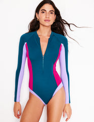 Boden Sporty Raglan Sleeve Swimsuit - Oceanside Blue
