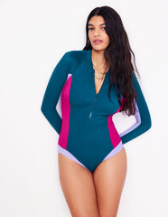 Boden Sporty Raglan Sleeve Swimsuit - Oceanside Blue