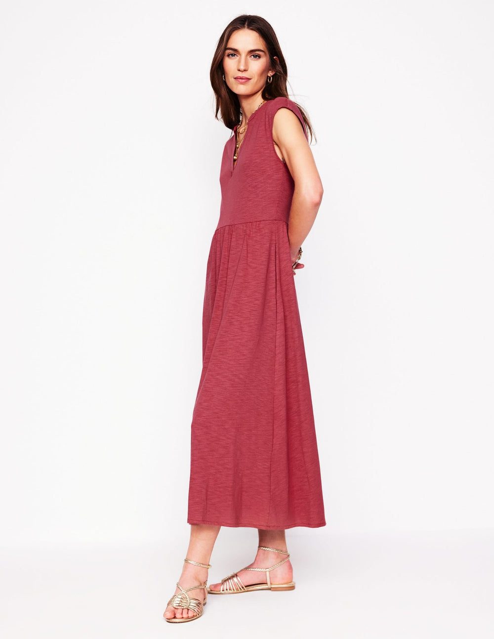 Boden Chloe Jersey Midi Dress - Terracotta Red