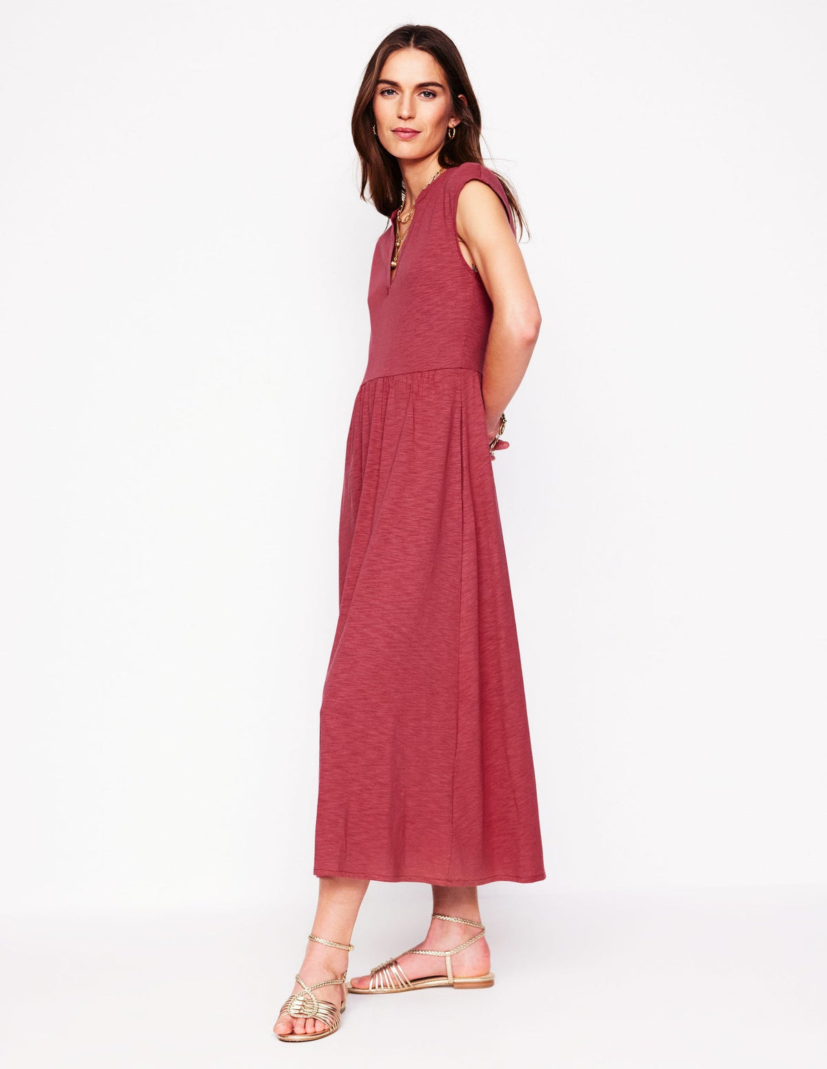 Boden Chloe Jersey Midi Dress - Terracotta Red