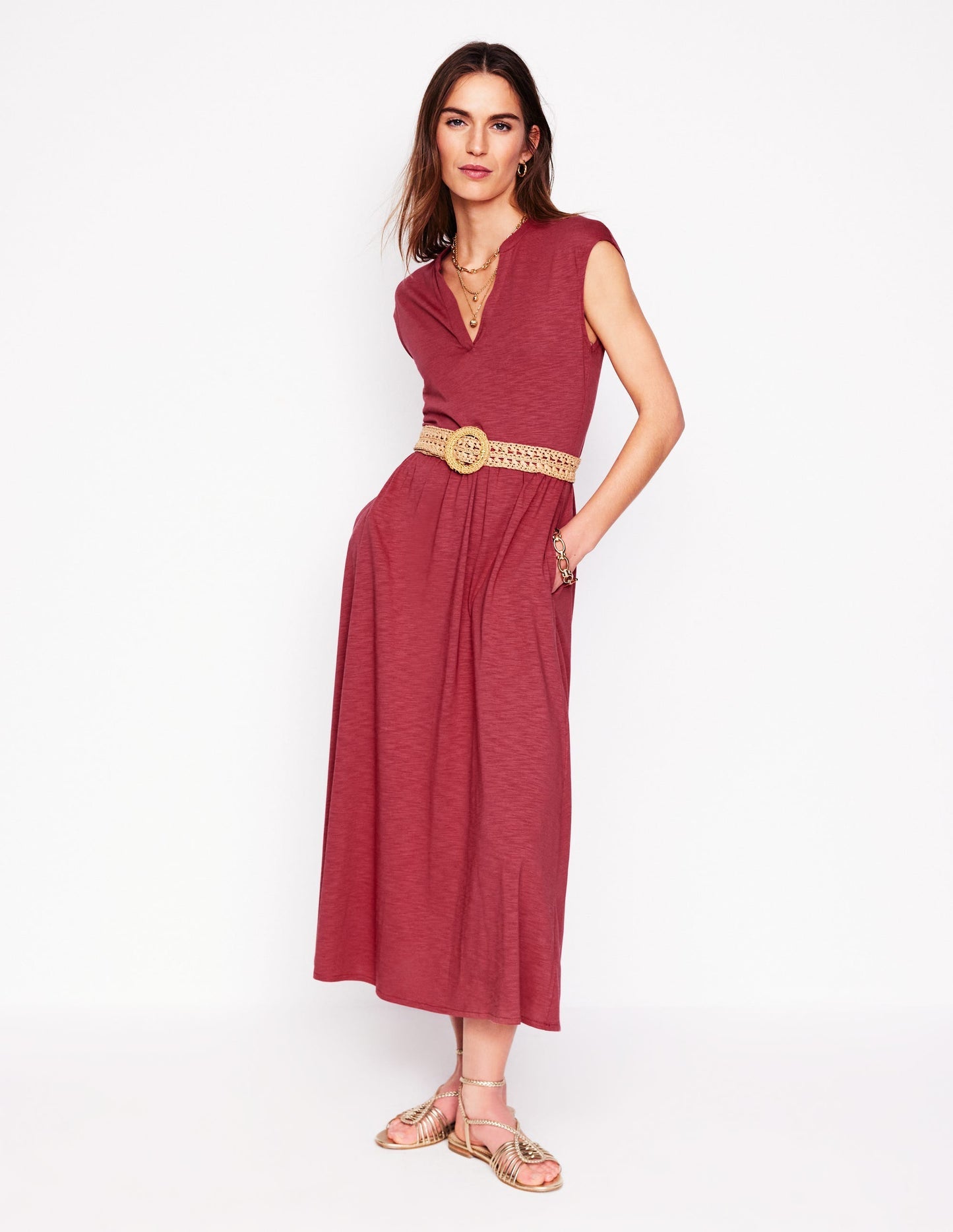 Boden Chloe Jersey Midi Dress - Terracotta Red