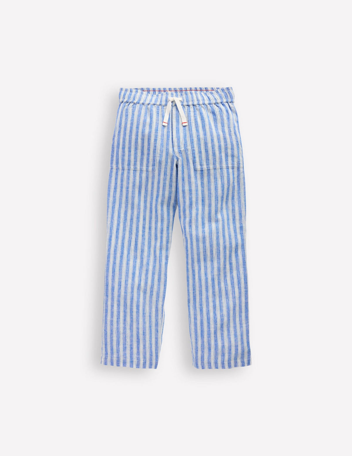 Boden Cotton Linen Pull - On Pants - Blue Ticking