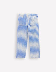 Boden Cotton Linen Pull - On Pants - Blue Ticking