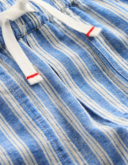 Boden Cotton Linen Pull - On Pants - Blue Ticking