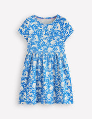 Boden Heart Pocket Fun Jersey Dress - Kingfisher Blue Kitten Meadow