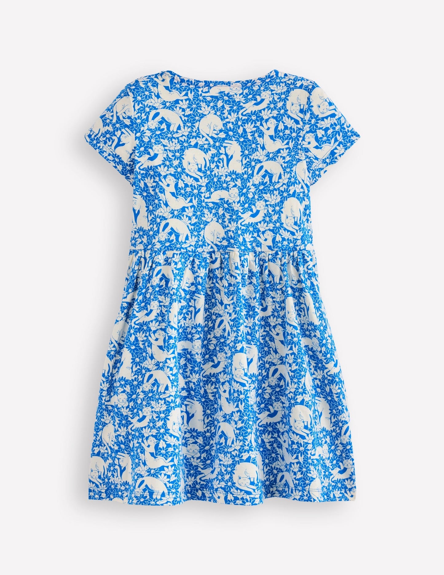Boden Heart Pocket Fun Jersey Dress - Kingfisher Blue Kitten Meadow
