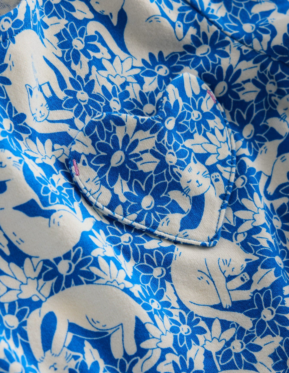 Boden Heart Pocket Fun Jersey Dress - Kingfisher Blue Kitten Meadow
