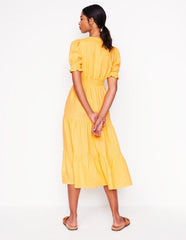 Boden Anna Linen Tiered Midi Dress - Buttermilk Yellow