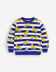 Boden Printed Sweatshirt - Bright Blue Leopard Stripe
