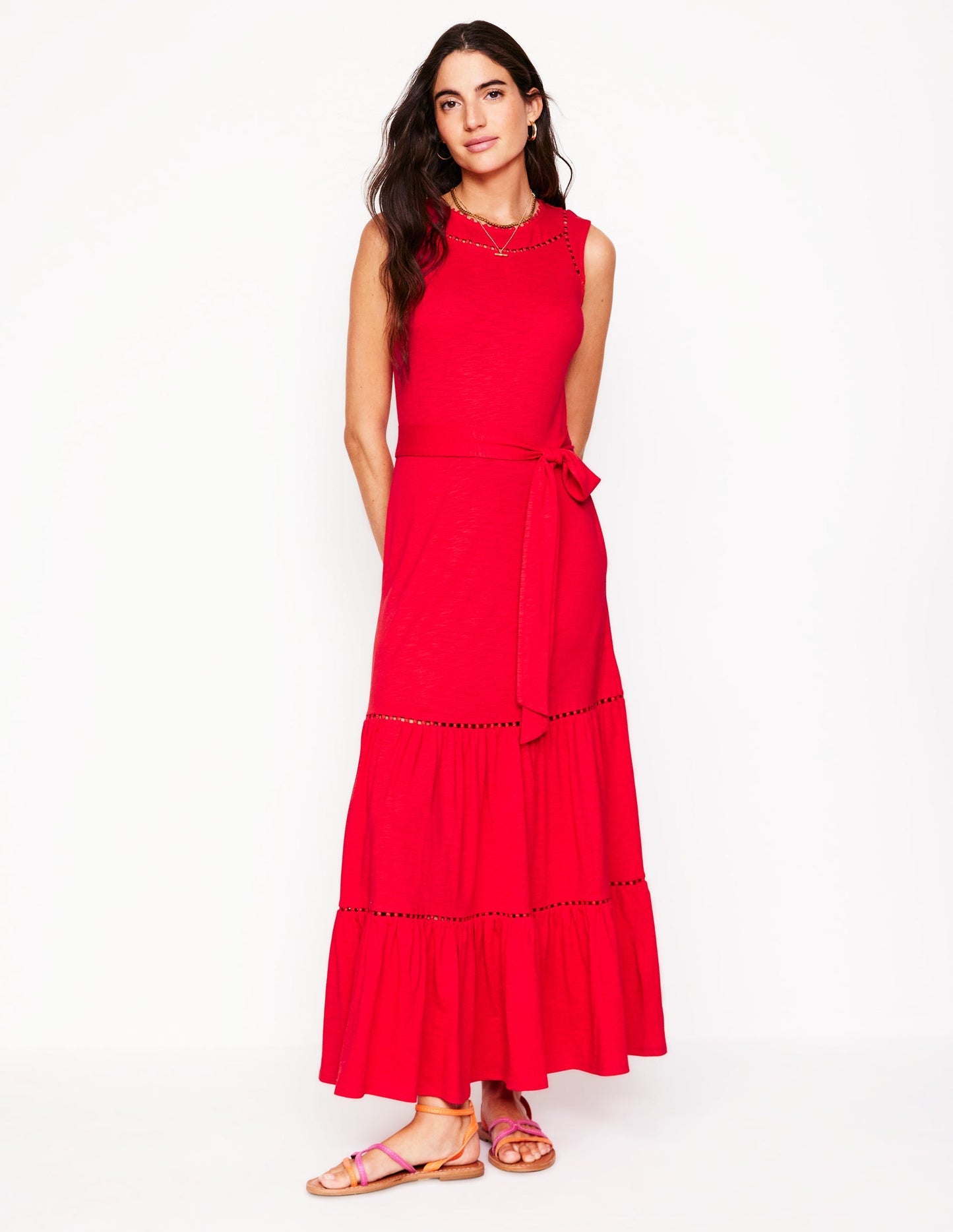 Boden Mila Trim Tiered Jersey Dress - Poppy Red