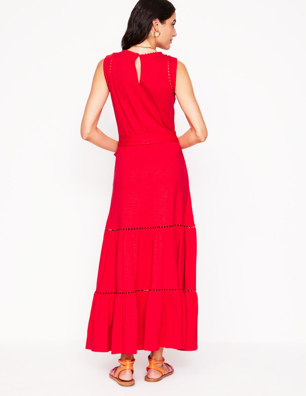 Boden Mila Trim Tiered Jersey Dress - Poppy Red