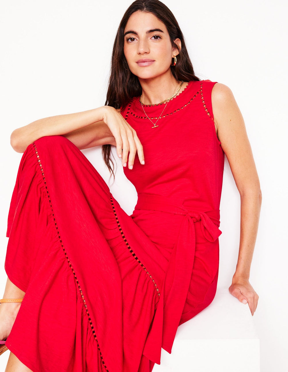 Boden Mila Trim Tiered Jersey Dress - Poppy Red