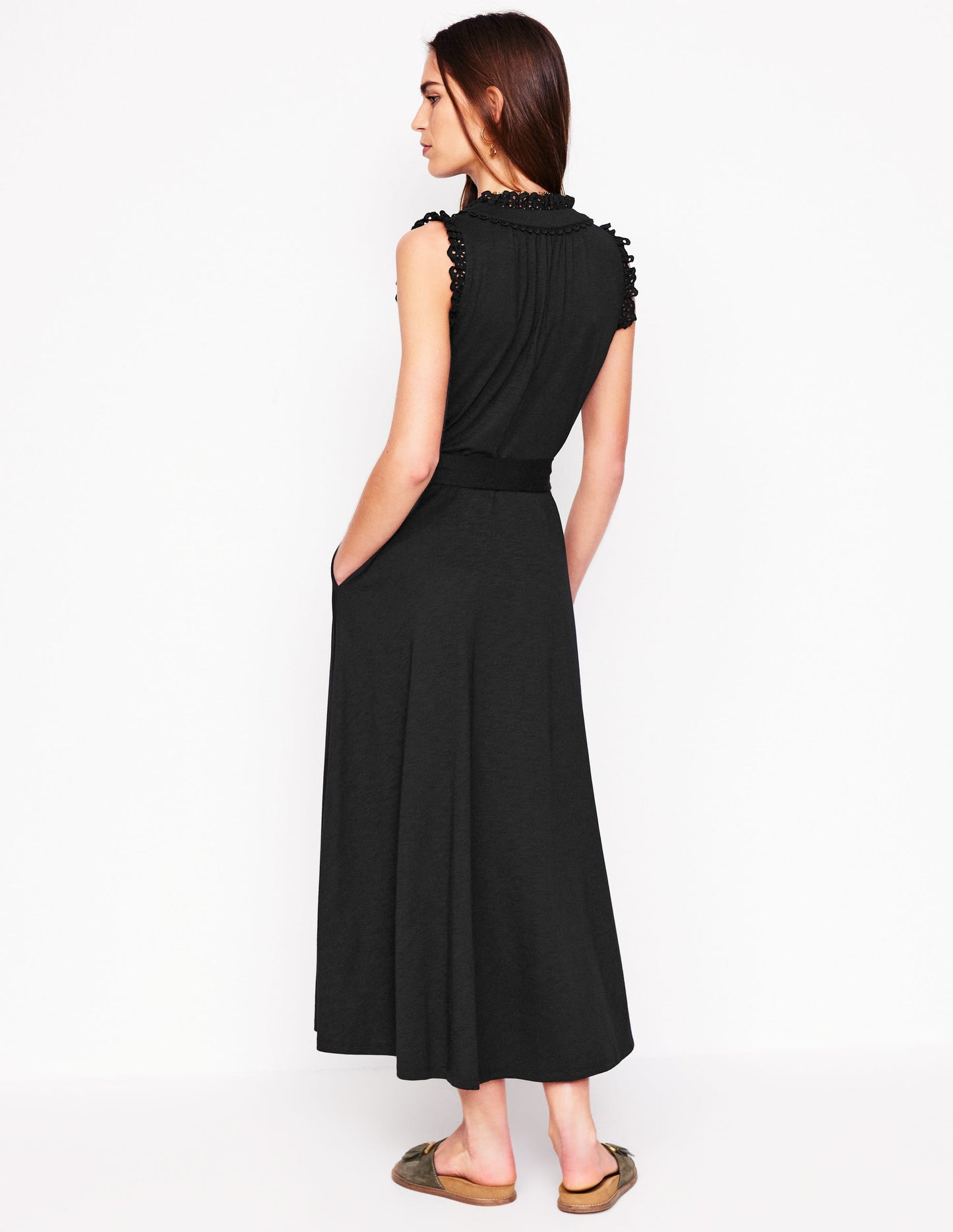 Boden Aria Broderie Trim Midi Dress - Black