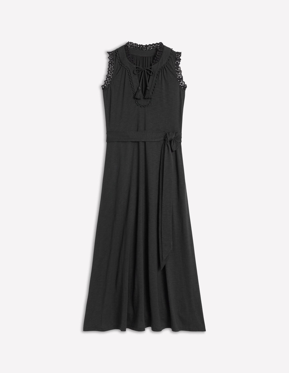 Boden Aria Broderie Trim Midi Dress - Black