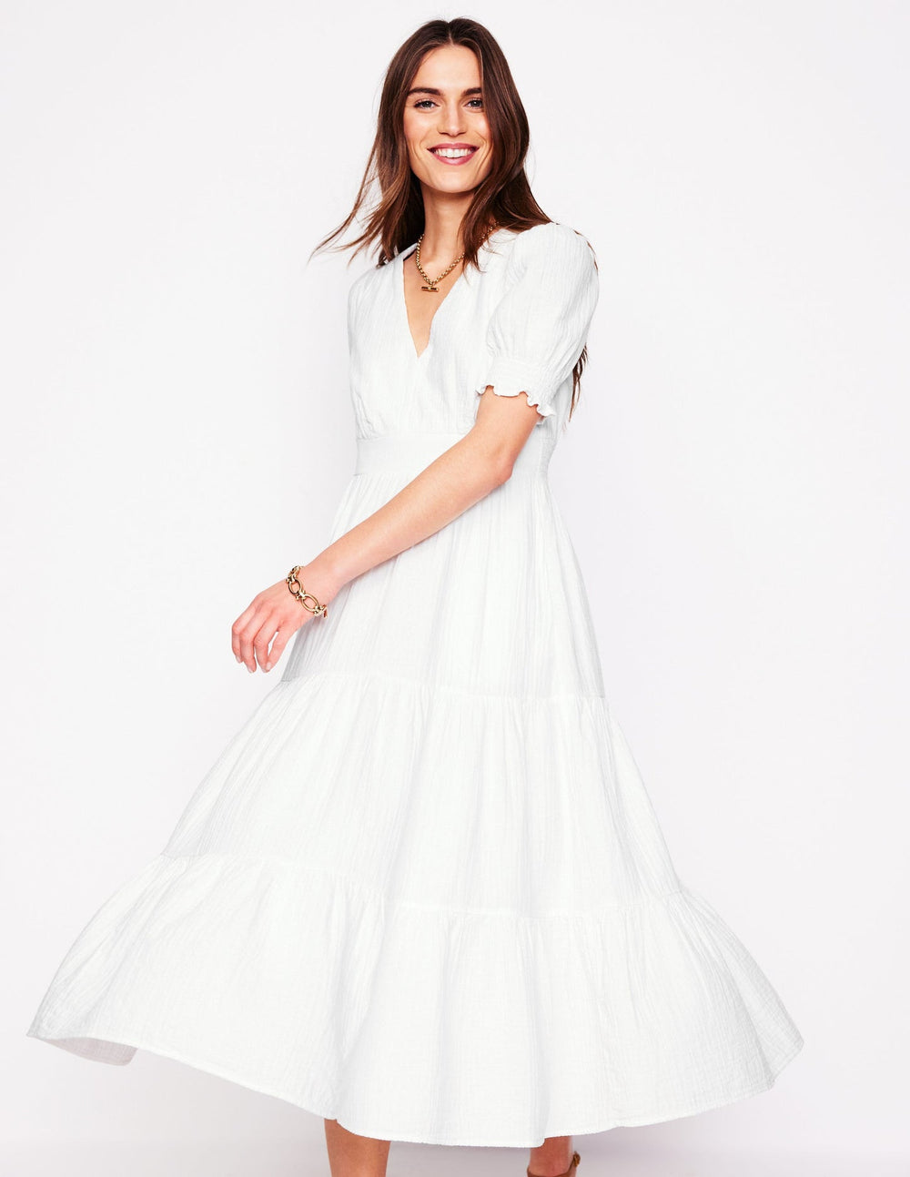 Boden Anna Double Cloth Midi Dress - White