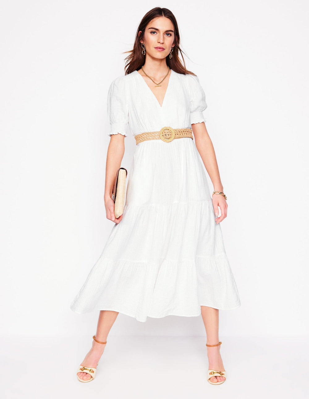 Boden Anna Double Cloth Midi Dress - White