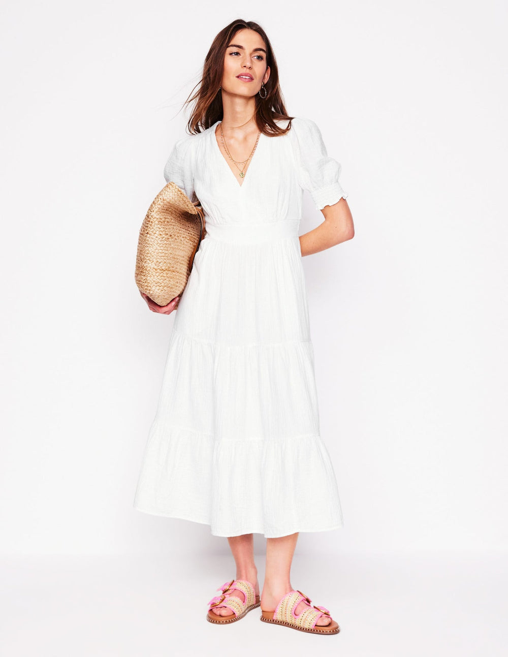 Boden Anna Double Cloth Midi Dress - White