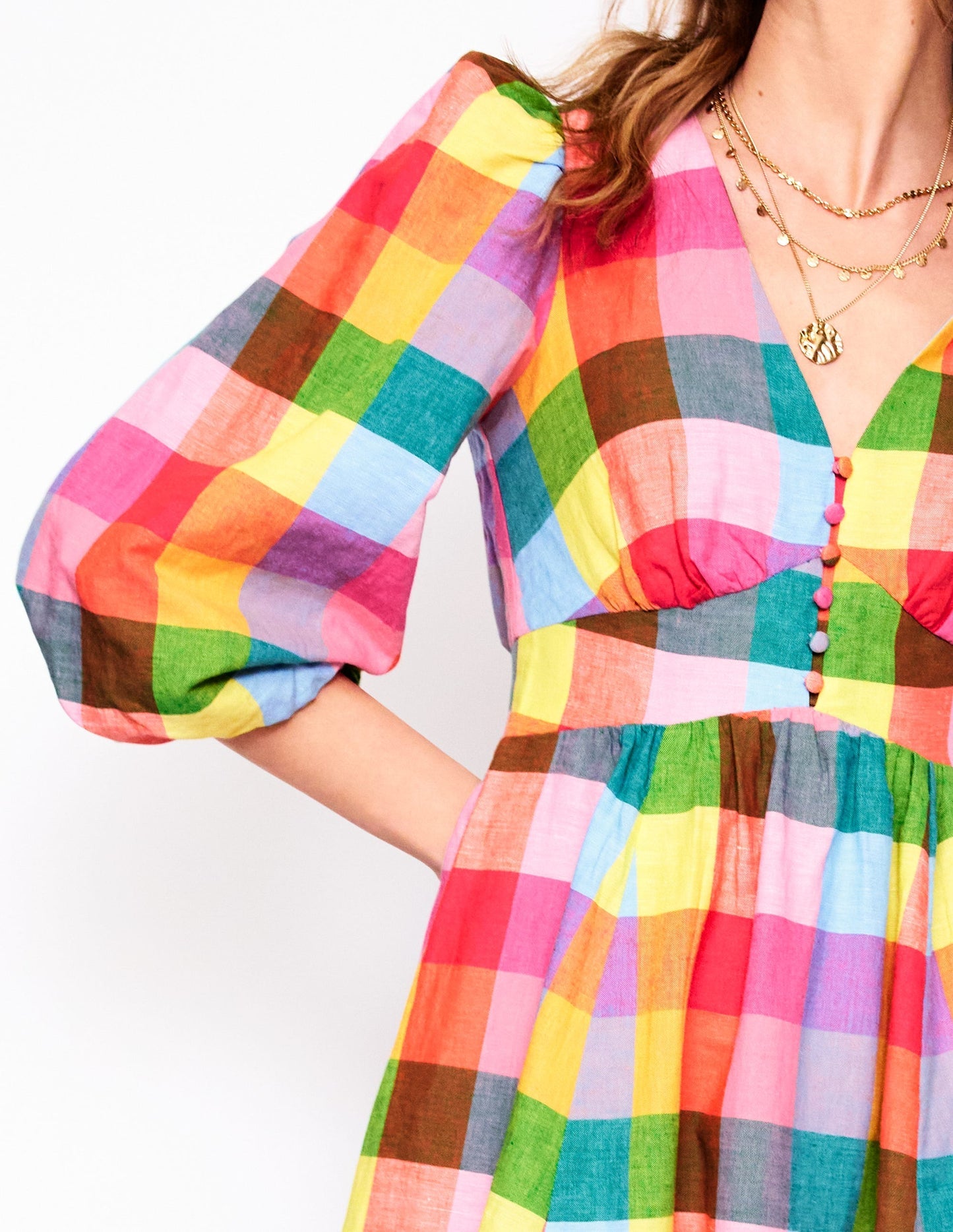 Boden Lola Blouson Maxi Dress - Rainbow Multigingham