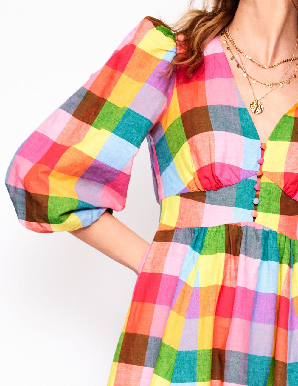 Boden Lola Blouson Maxi Dress - Rainbow Multigingham