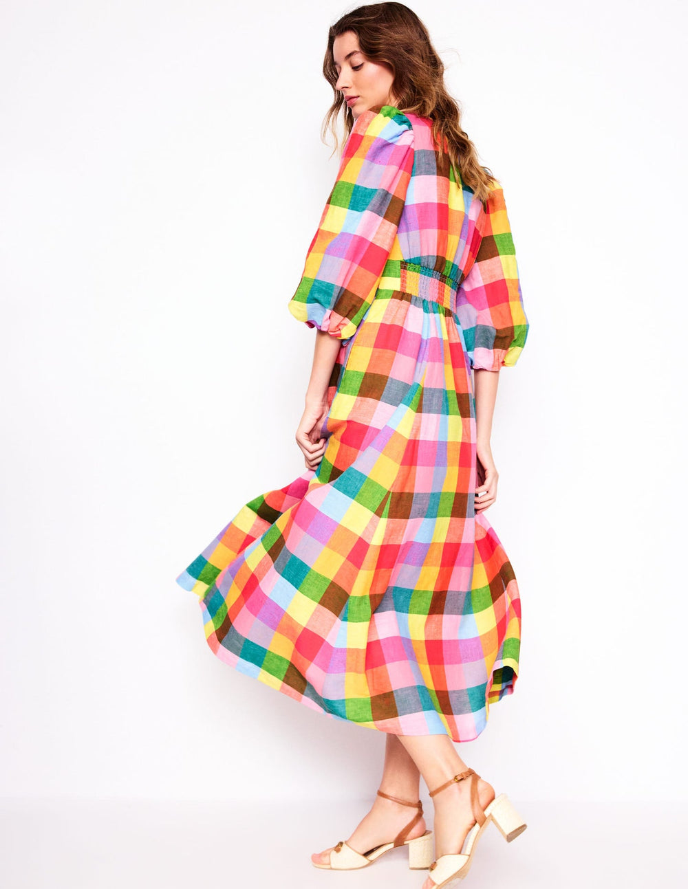 Boden Lola Blouson Maxi Dress - Rainbow Multigingham