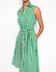 Boden Amy Sleeveless Shirt Dress - Rich Emerald Stripe