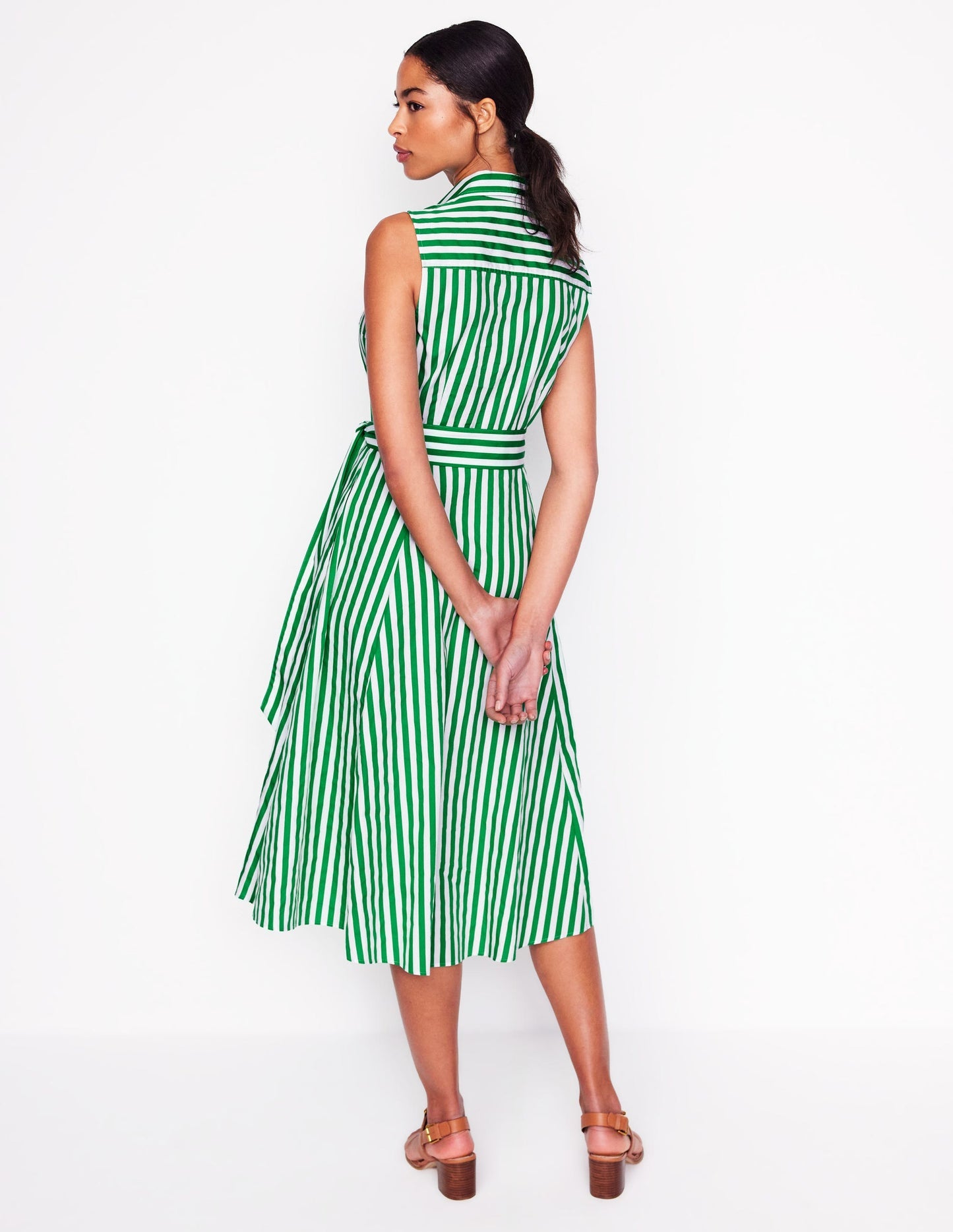 Boden Amy Sleeveless Shirt Dress - Rich Emerald Stripe