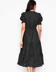 Boden Anna Linen Tiered Midi Dress - Black