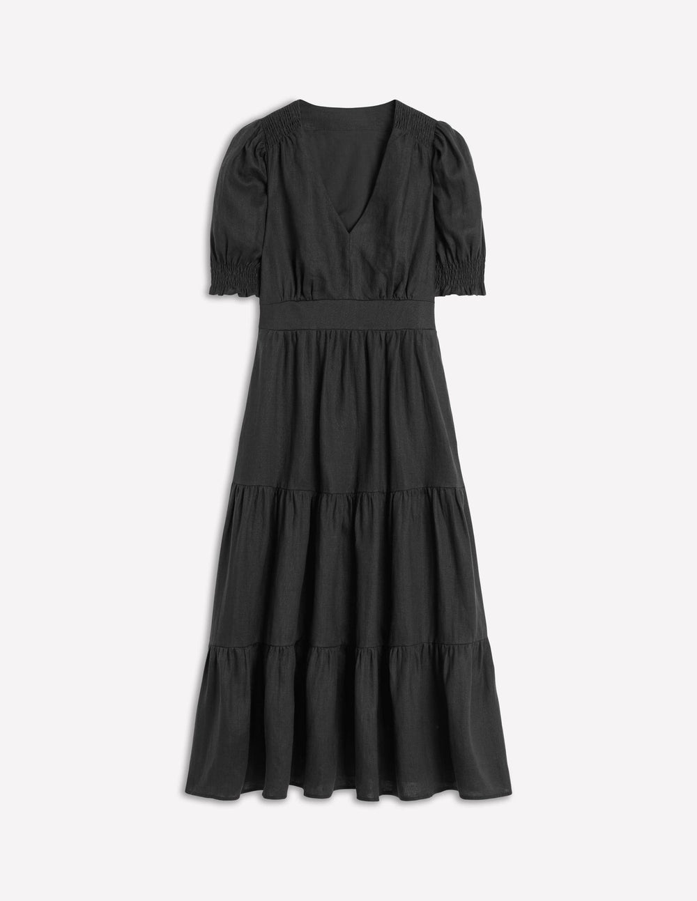 Boden Anna Linen Tiered Midi Dress - Black