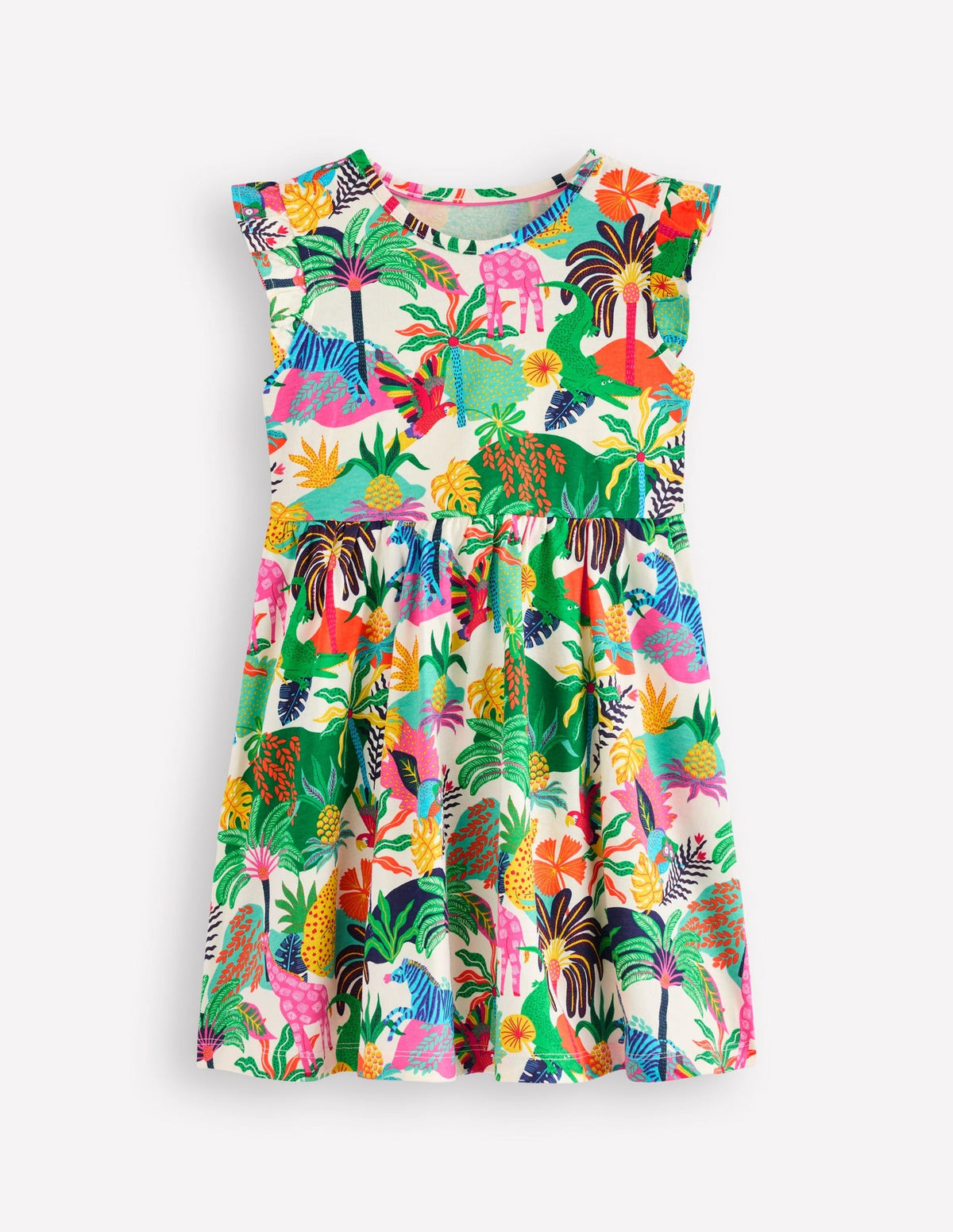Boden Posie Frill Sleeve Dress - Soft Ivory Multi Jungle