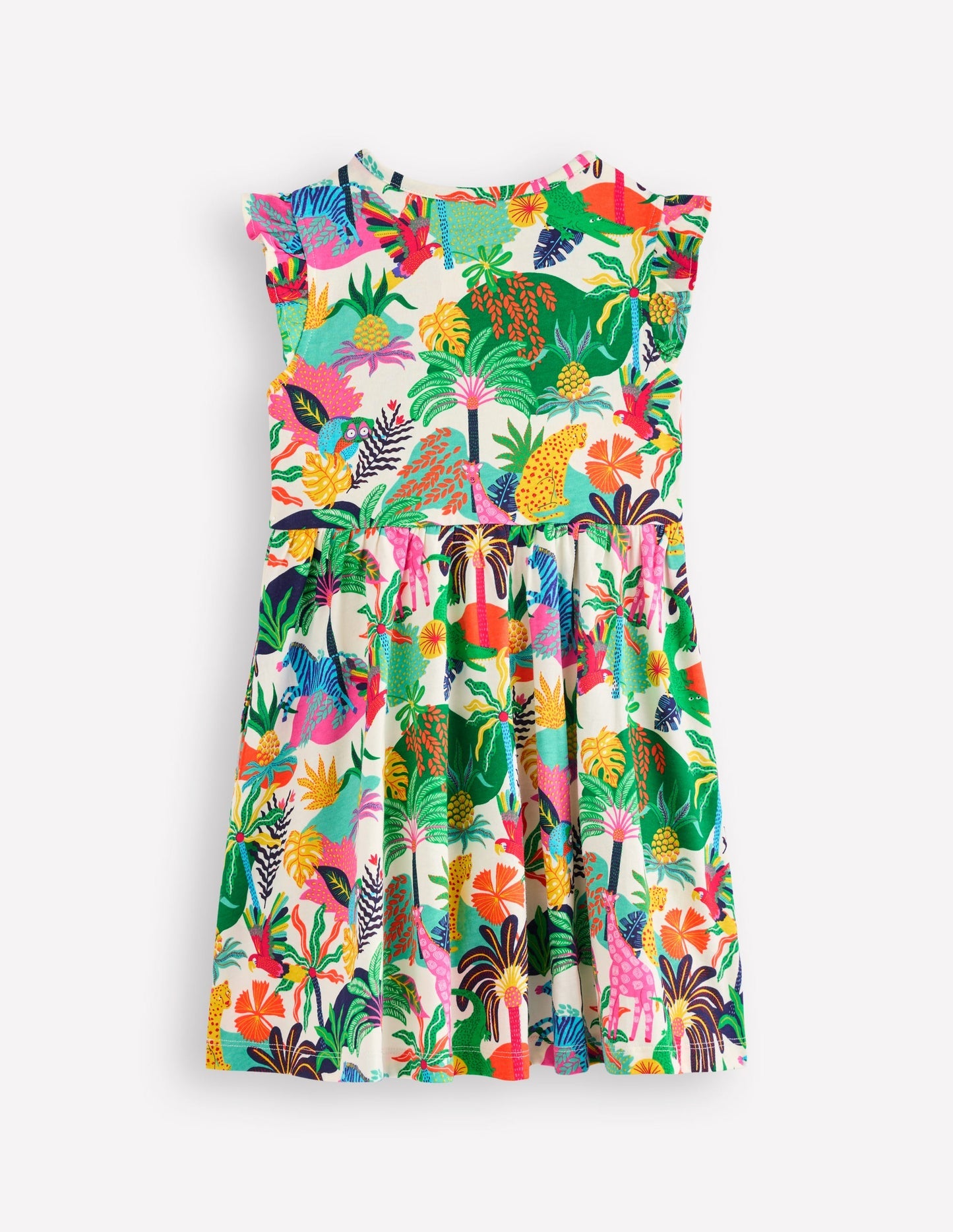 Boden Posie Frill Sleeve Dress - Soft Ivory Multi Jungle