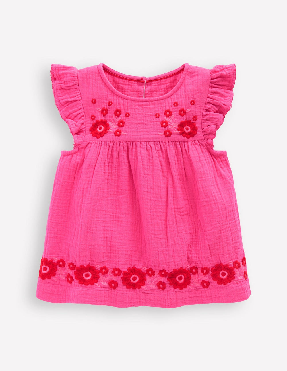 Boden Double Cloth Frill Sleeve Top - Sorbet Pink Embroidered