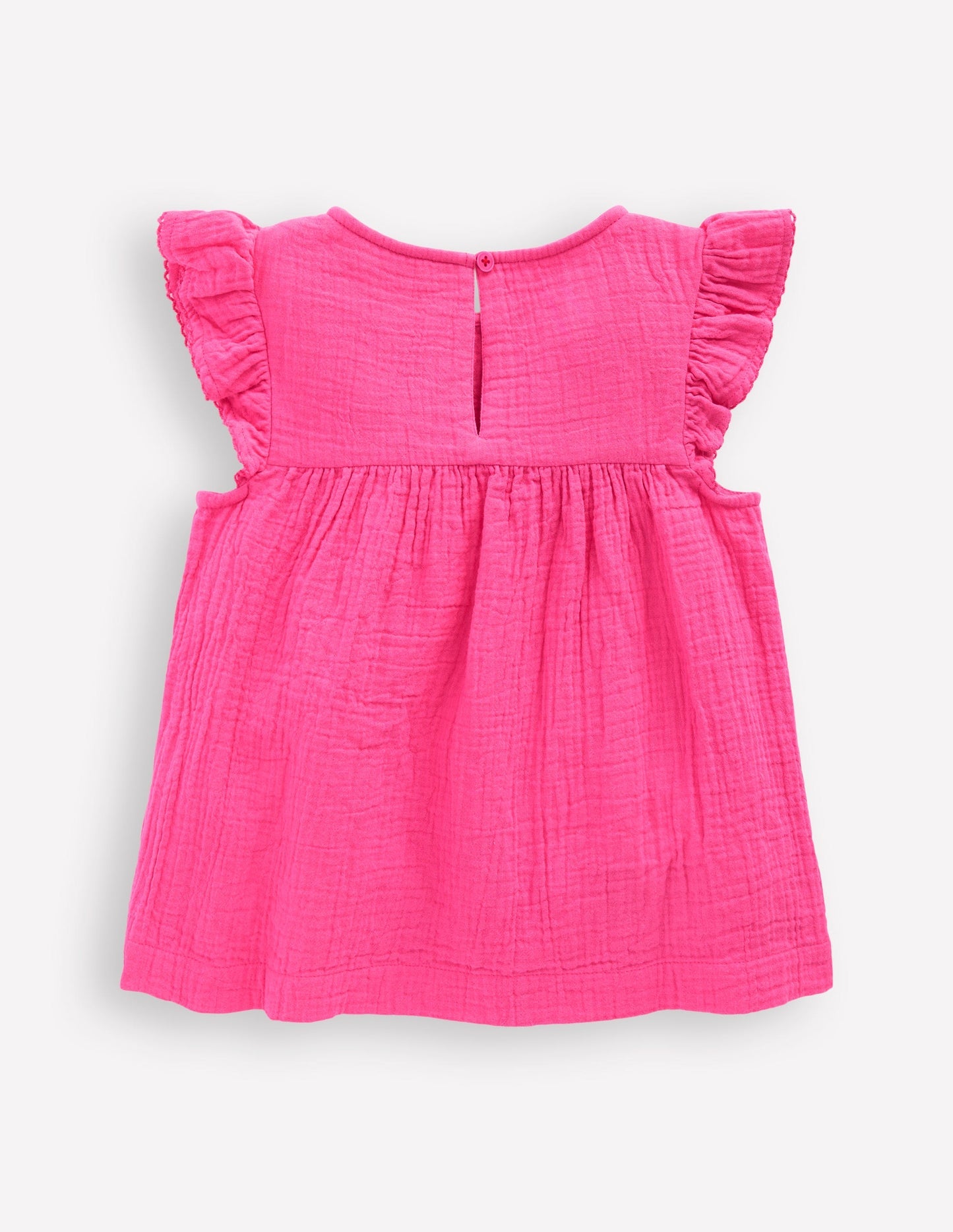 Boden Double Cloth Frill Sleeve Top - Sorbet Pink Embroidered