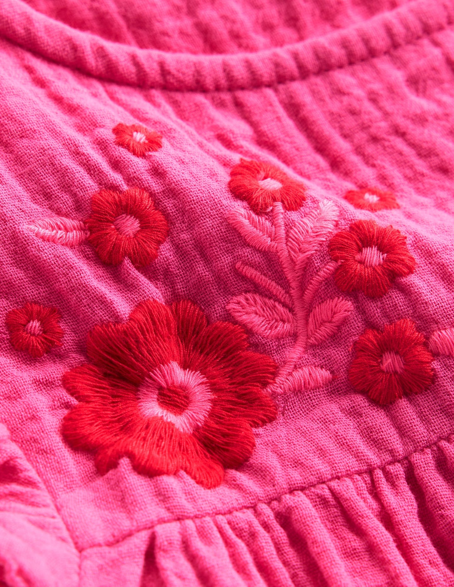 Boden Double Cloth Frill Sleeve Top - Sorbet Pink Embroidered
