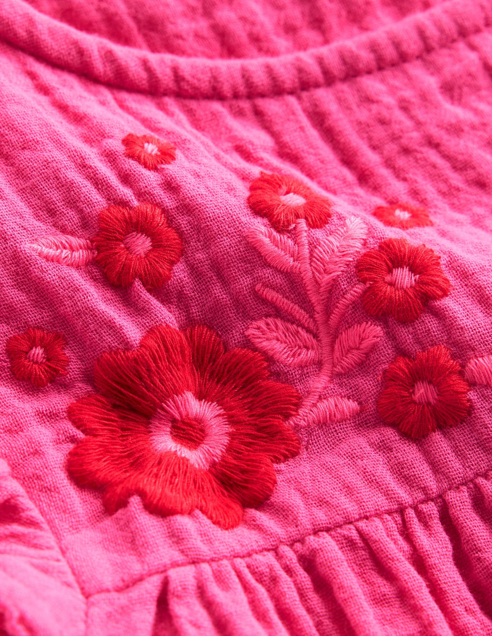 Boden Double Cloth Frill Sleeve Top - Sorbet Pink Embroidered