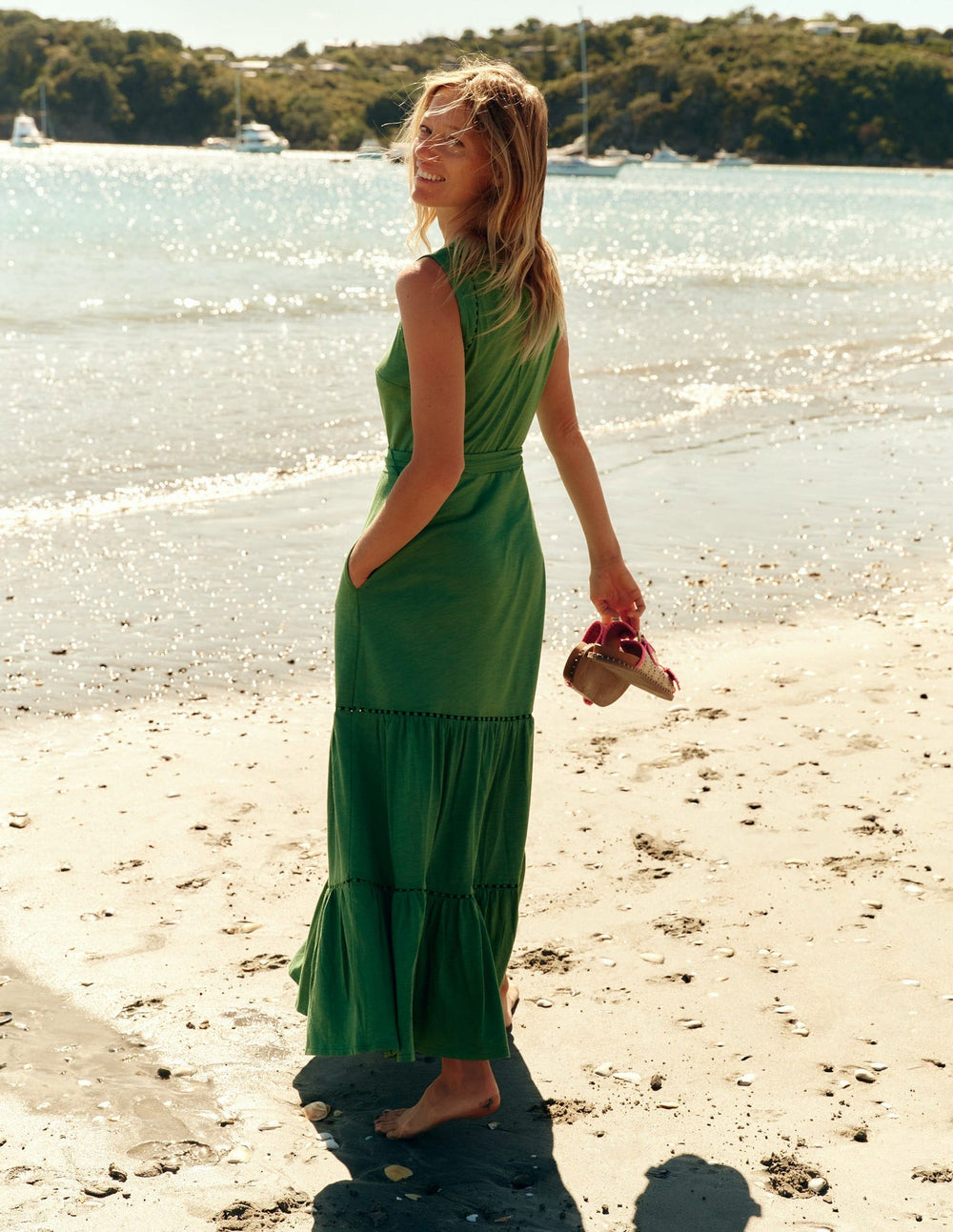 Boden Mila Trim Tiered Jersey Dress - Paradise Green