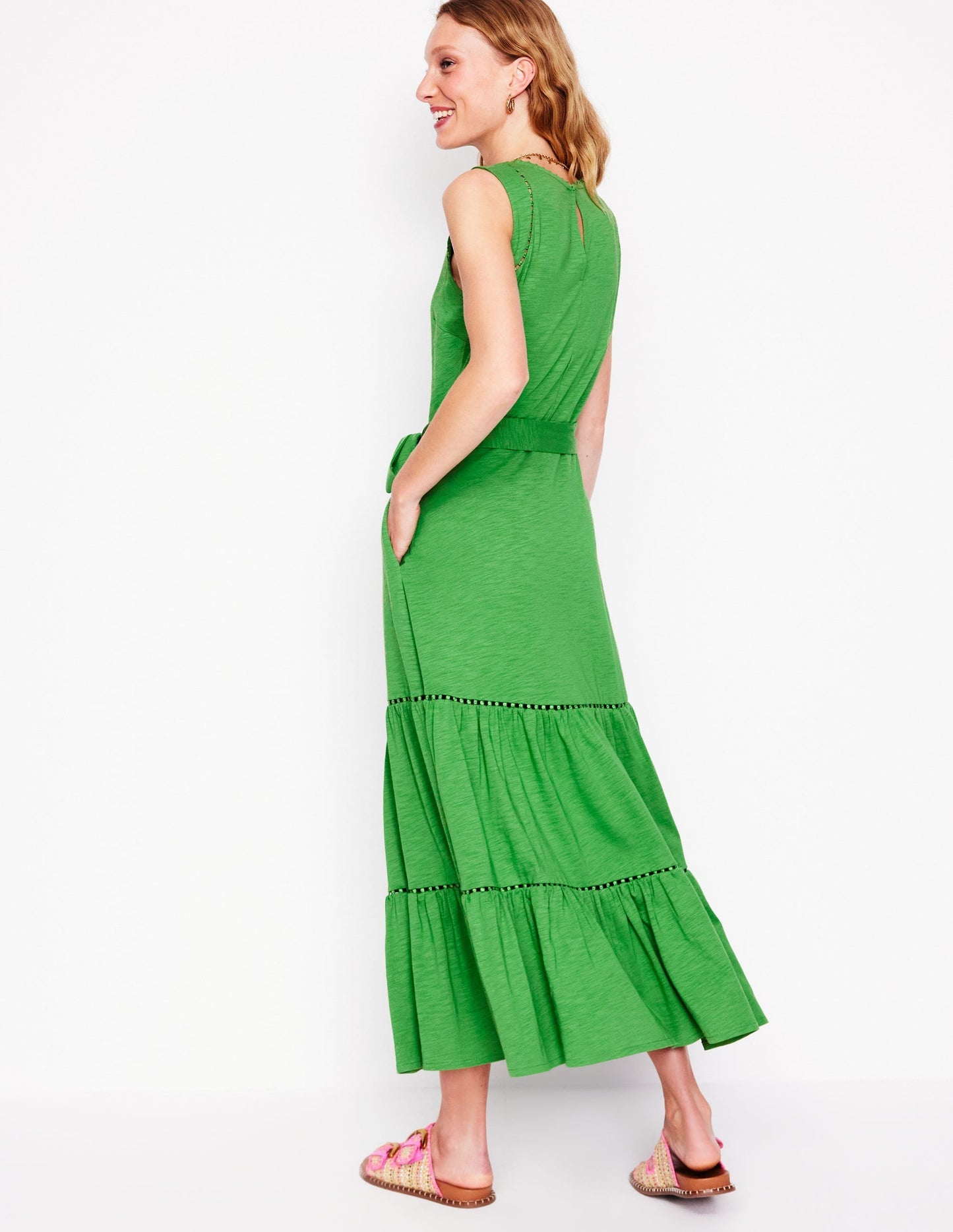 Boden Mila Trim Tiered Jersey Dress - Paradise Green