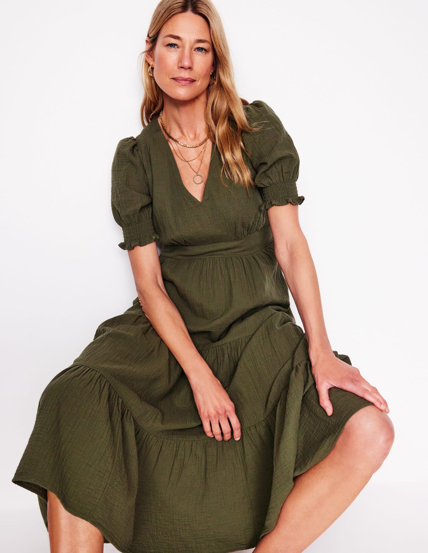 Boden Anna Double Cloth Midi Dress - Woodland Green
