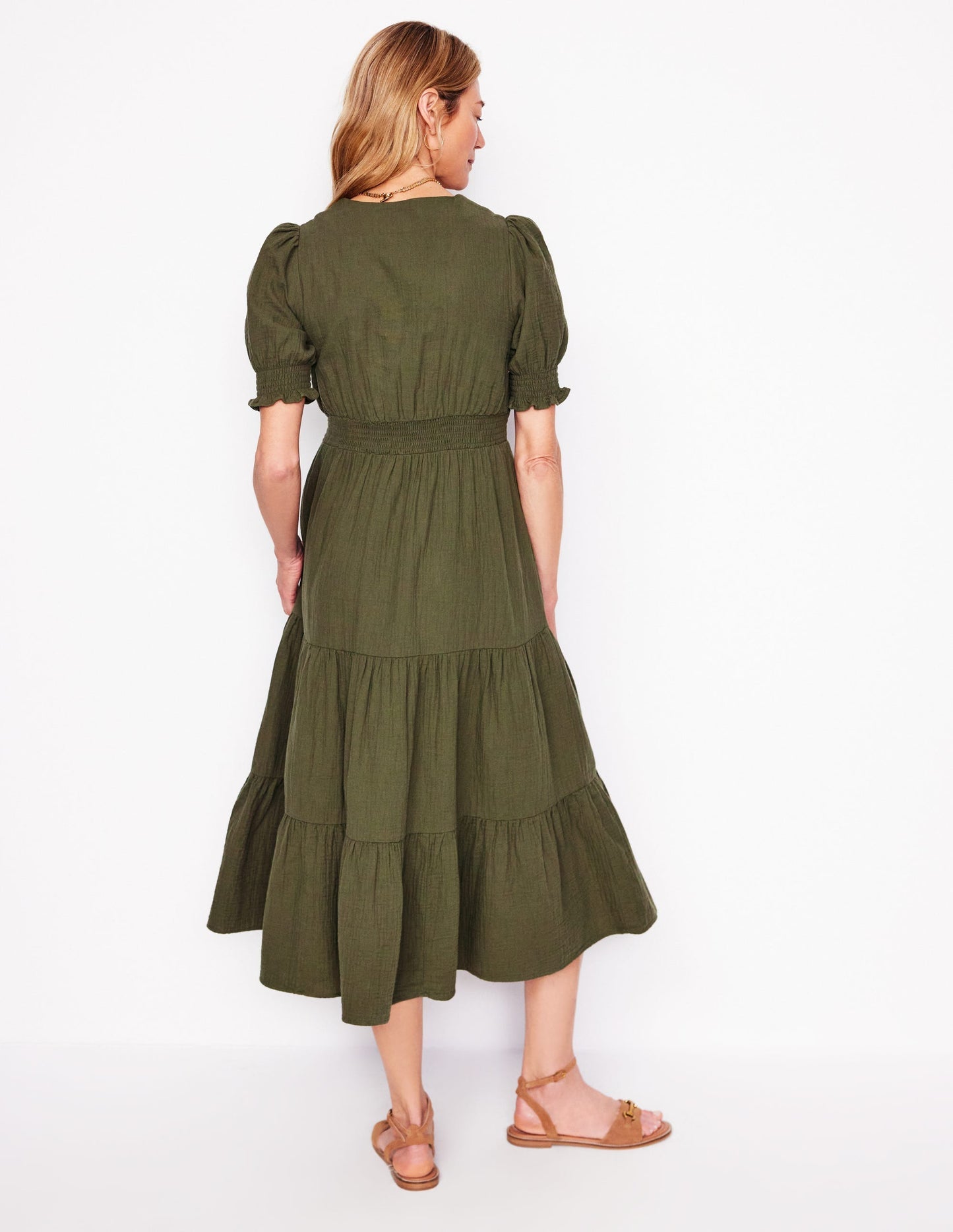 Boden Anna Double Cloth Midi Dress - Woodland Green