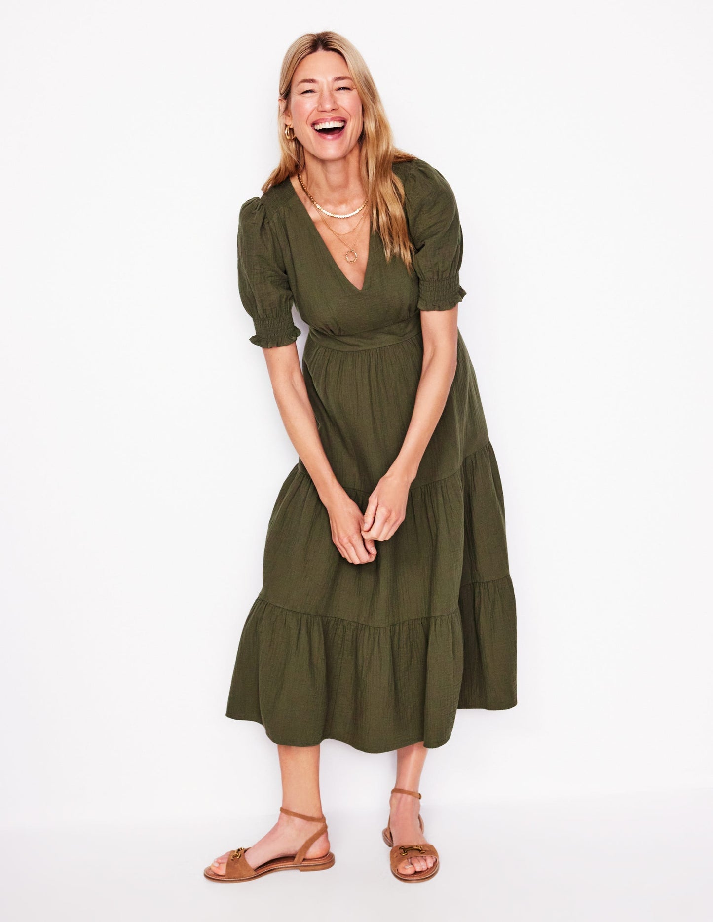 Boden Anna Double Cloth Midi Dress - Woodland Green