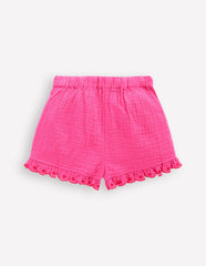 Boden Double Cloth Frill Hem Shorts - Sorbet Pink Embroidered