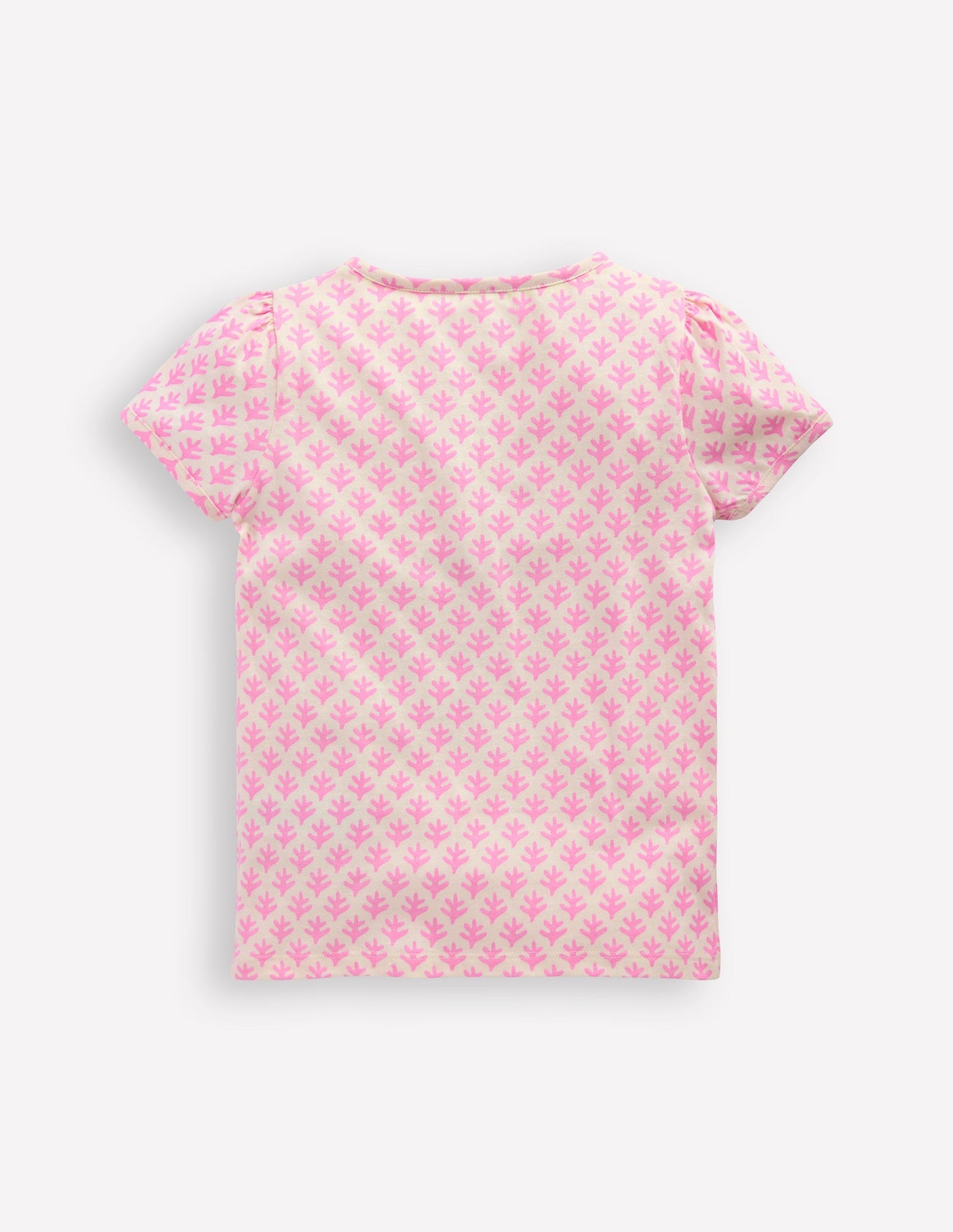 Boden Puff Sleeve Superstitch Top - Pink Woodblock Seahorse