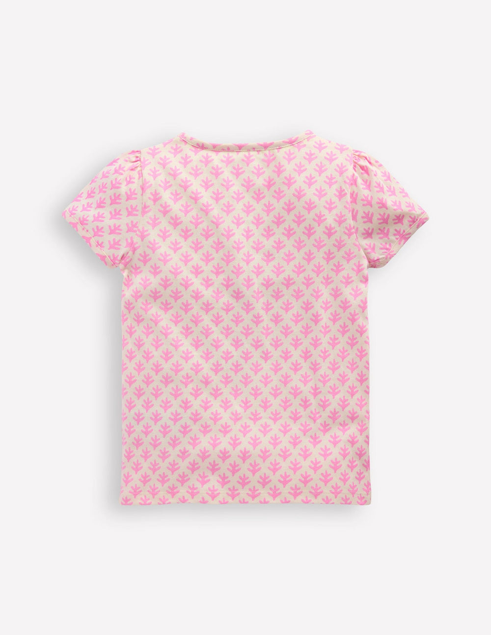 Boden Puff Sleeve Superstitch Top - Pink Woodblock Seahorse