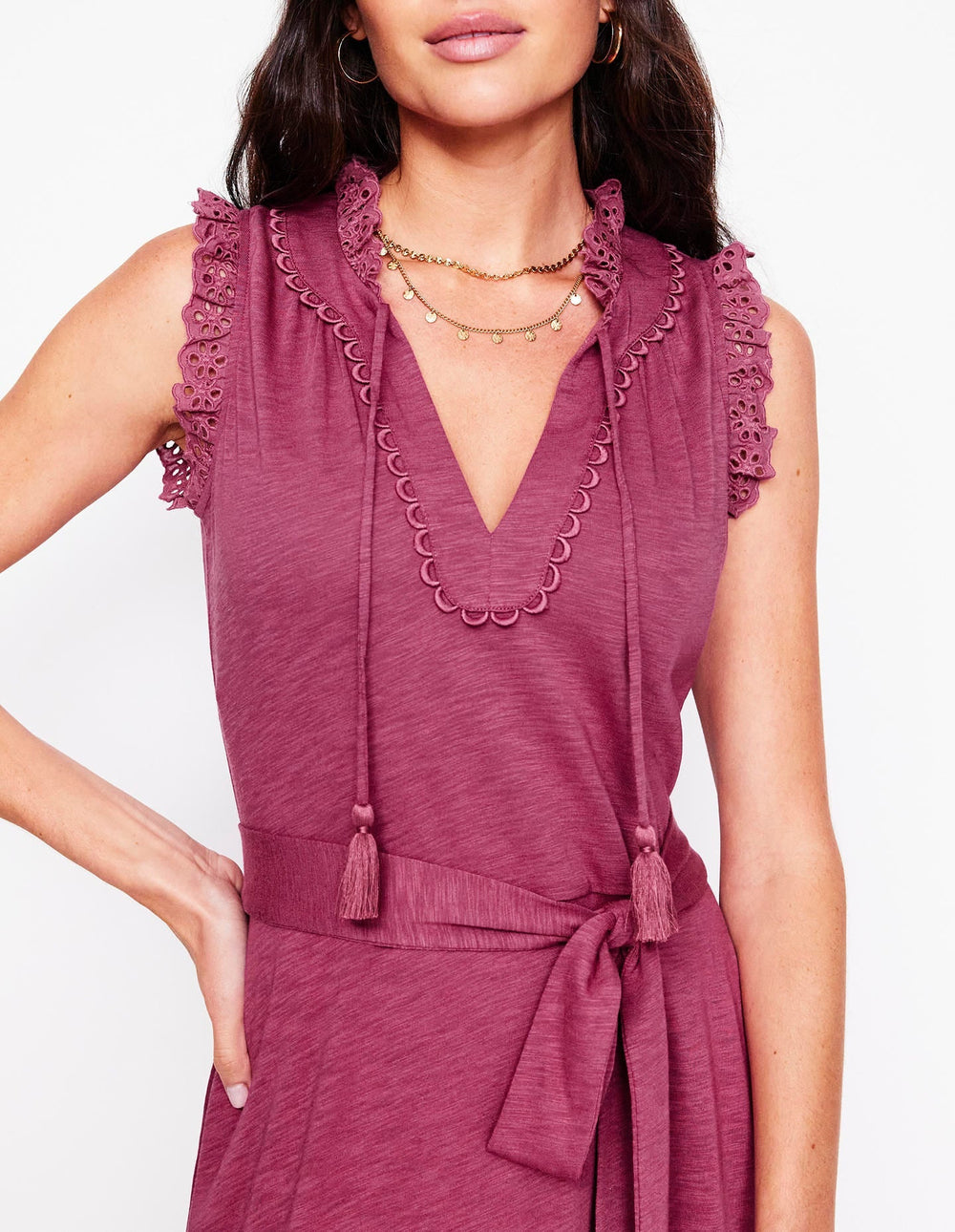 Boden Aria Broderie Trim Midi Dress - Plum Purple