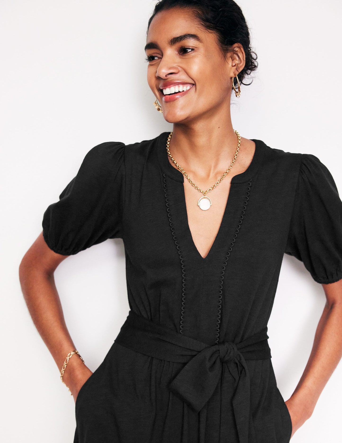 Boden Sofia Trim Jersey Midi Dress - Black