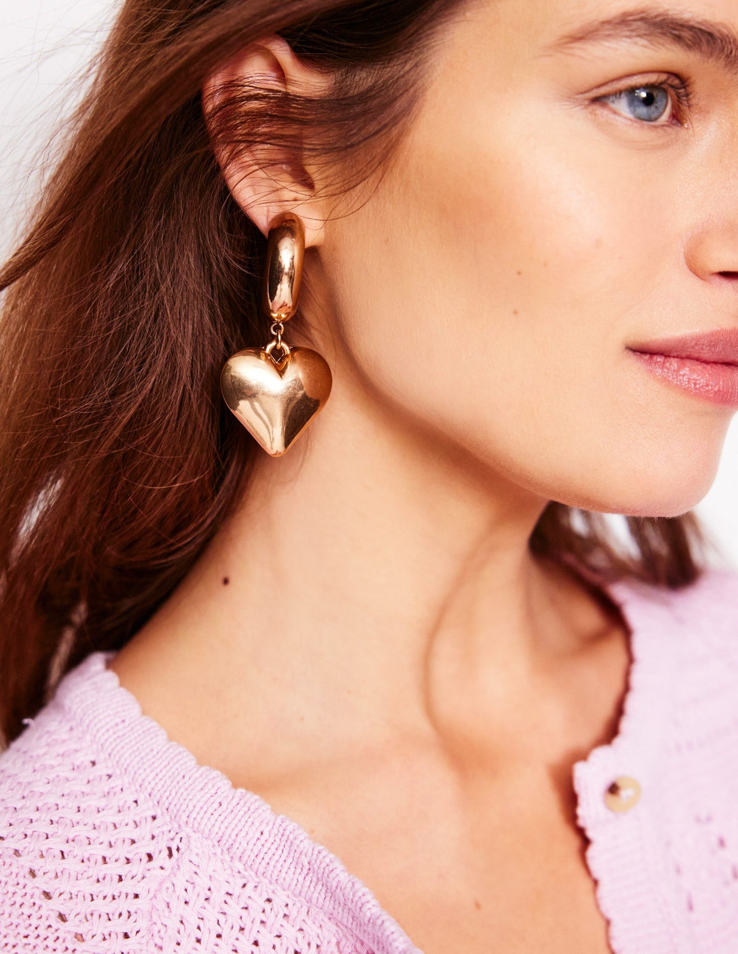 Boden Chunky Heart Hoop Earrings - Gold
