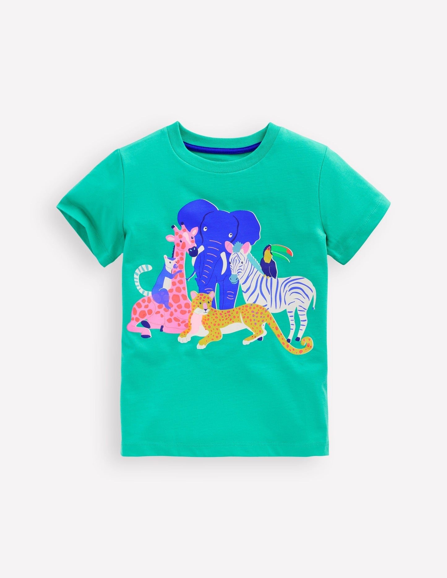 Boden Short Sleeve Riso T-shirt - Aquamarine Blue Jungle Animals