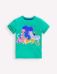 Boden Short Sleeve Riso T-shirt - Aquamarine Blue Jungle Animals