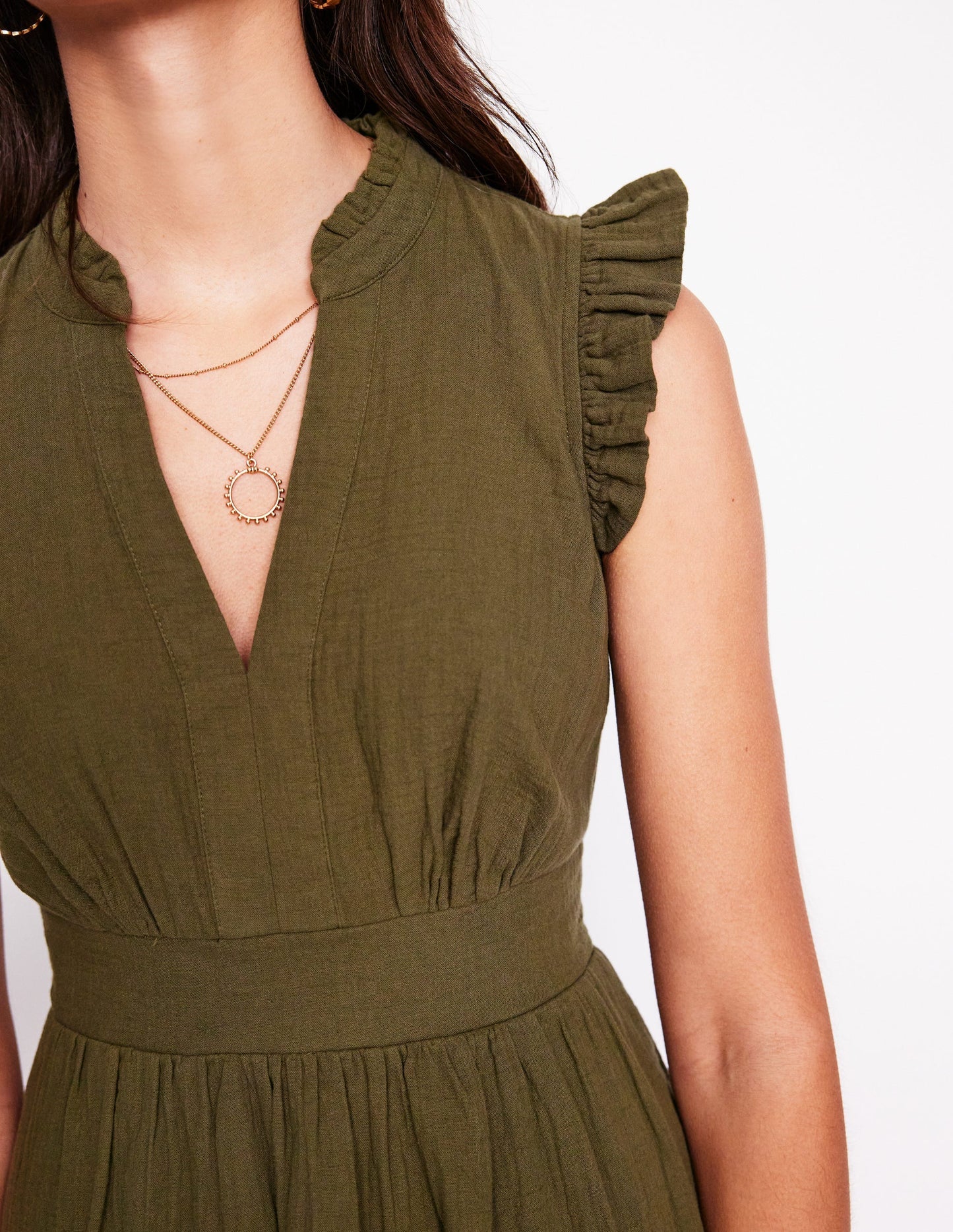 Boden Wren Double Cloth Short Dress - Woodland Green