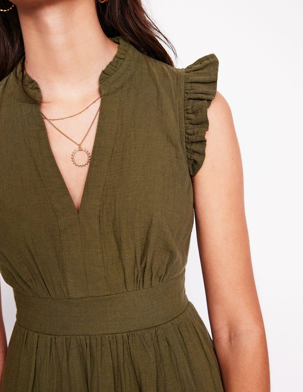 Boden Wren Double Cloth Short Dress - Woodland Green